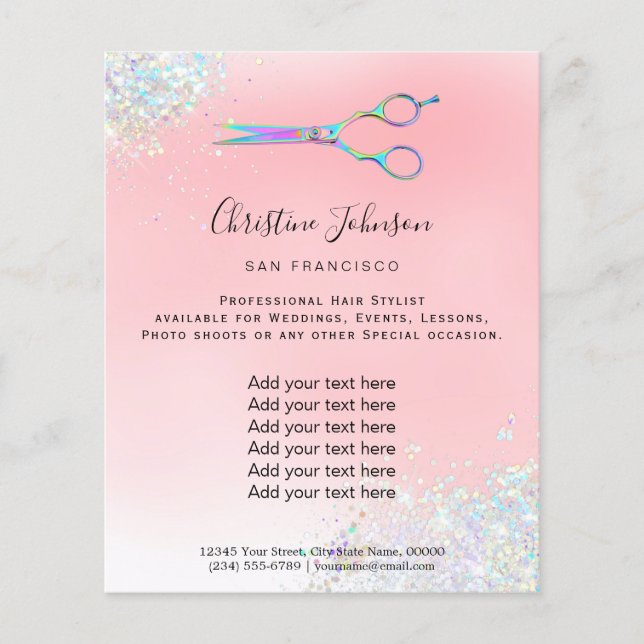 professional hairdresser faux chunky glitter flyer (Front)