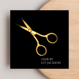 Professional Hairdresser Gold Scissor & Black  Square Business Card