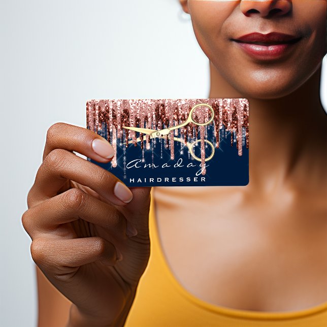 Professional Hairdresser Golden Scissors Navy Business Card (Professional Hairdresser Golden Scissors Navy Business Card)