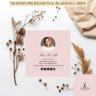 Professional Hairdresser Photo Modern Blush Pink Square Business Card