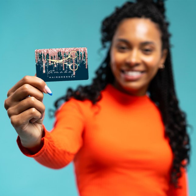 Professional Hairdresser Scissors Rose Blue Gold Business Card (Creator Uploaded)