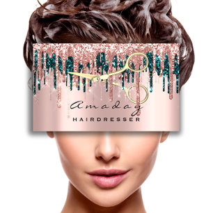 Professional Hairdresser Scissors Rose Teal  Gold Business Card