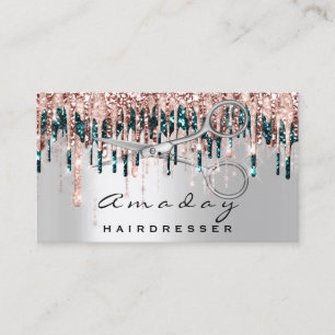 Professional Hairdresser Silver Scissors Rose Drip Business Card