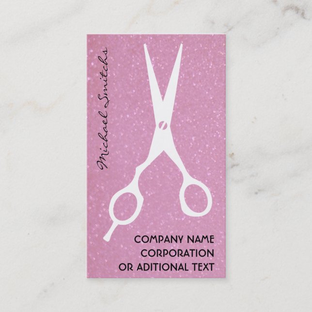 Professional hairdressing salon Scissors Rosa Business Card (Front)