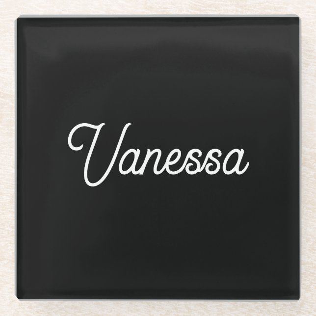 Professional handwriting name custom black glass coaster (Front)