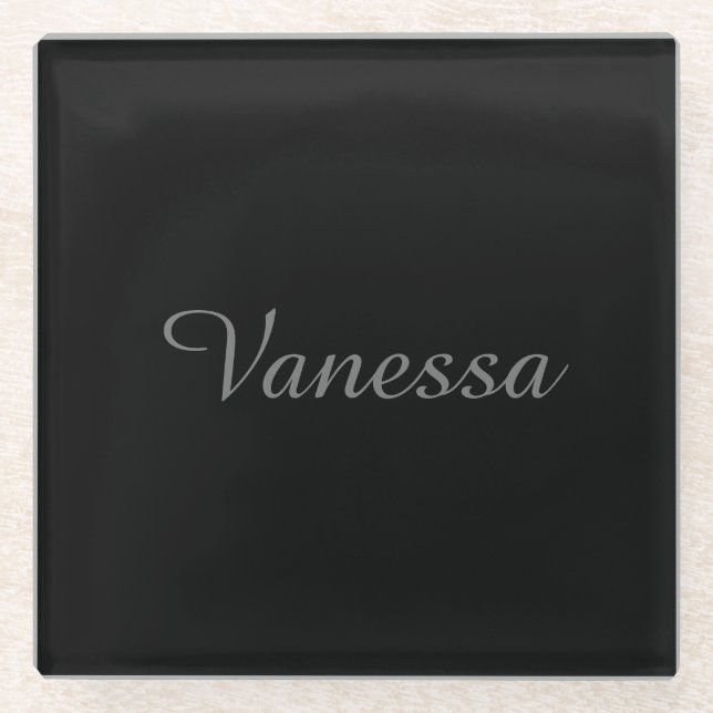 Professional handwriting name custom black glass coaster (Front)