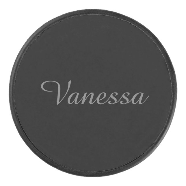 Professional handwriting name custom black hockey puck (Front)