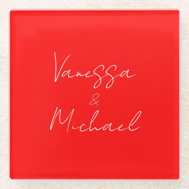 Professional handwriting name custom wedding glass coaster (Front)