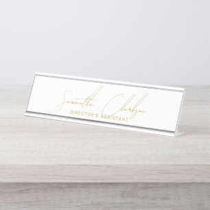 Professional Handwritten Gold Script Typography Desk Name Plate