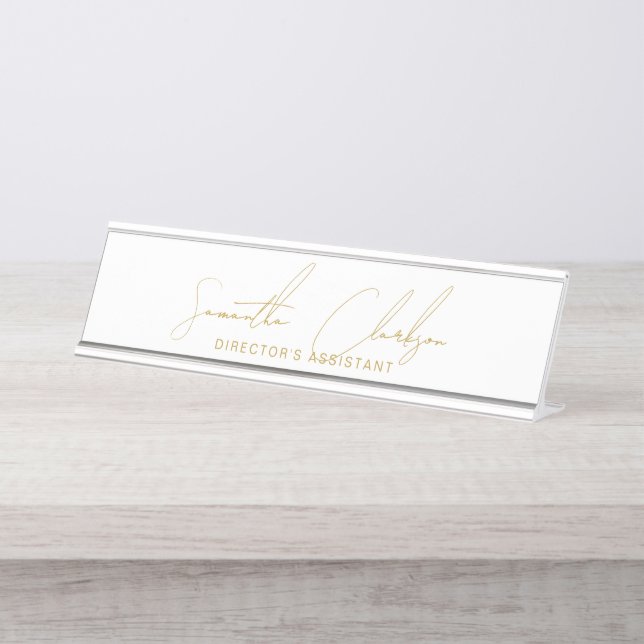 Professional Handwritten Gold Script Typography Desk Name Plate (Front)