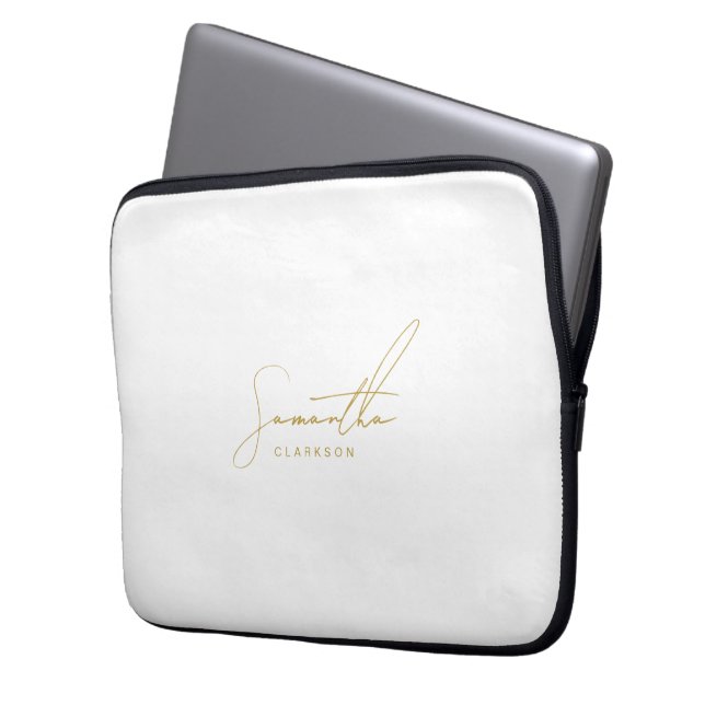 Professional Handwritten Gold Script Typography Laptop Sleeve (Front Left)