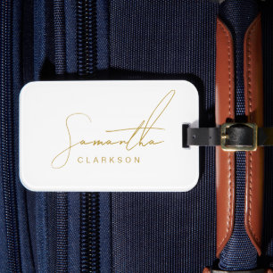 Professional Handwritten Gold Script Typography Luggage Tag