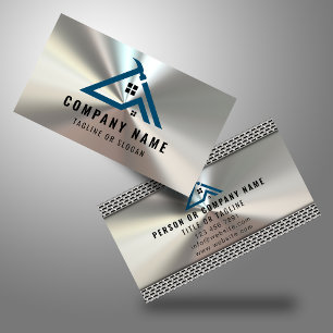 Professional Handyman Logo Shiny Metal Contractor Business Card