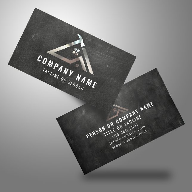 Professional Handyman Logo Silver Contractor Business Card (Creator Uploaded)