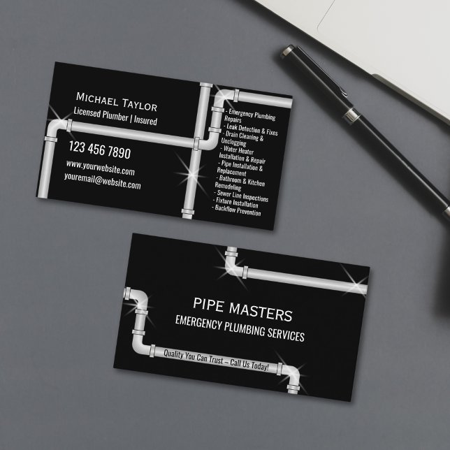 Professional Handyman Plumber Tools Silver Pipes Business Card (Creator Uploaded)