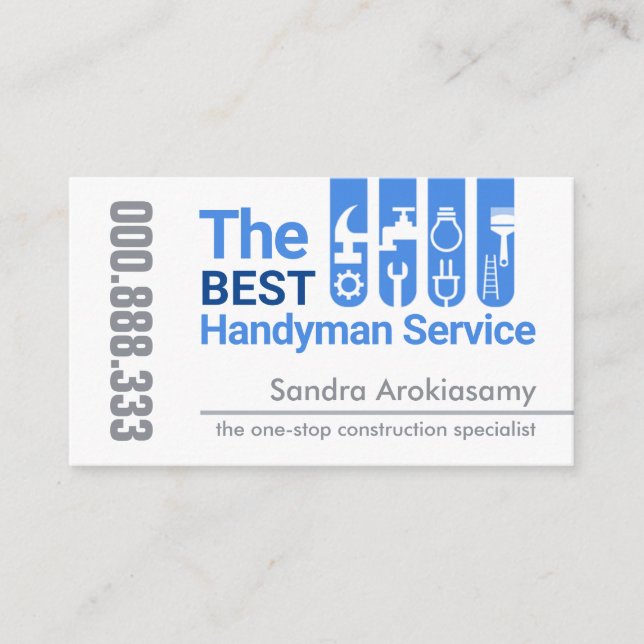 Professional Handyman Tools Tab Building Business Card (Front)