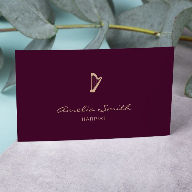 Professional Harpist Minimal Elegant Burgundy Business Card (Creator Uploaded)