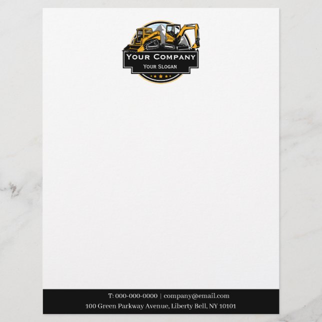 Professional Heavy Equipment Construction Company  Custom Letterhead (Front)