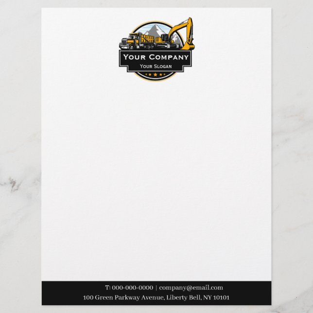 Professional Heavy Equipment Construction Company  Custom Letterhead (Front)