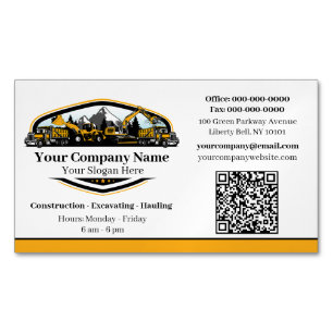 Professional Heavy Equipment Construction Company Magnetic Business Card