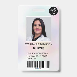 Professional holographic nurse photo logo code ID badge
