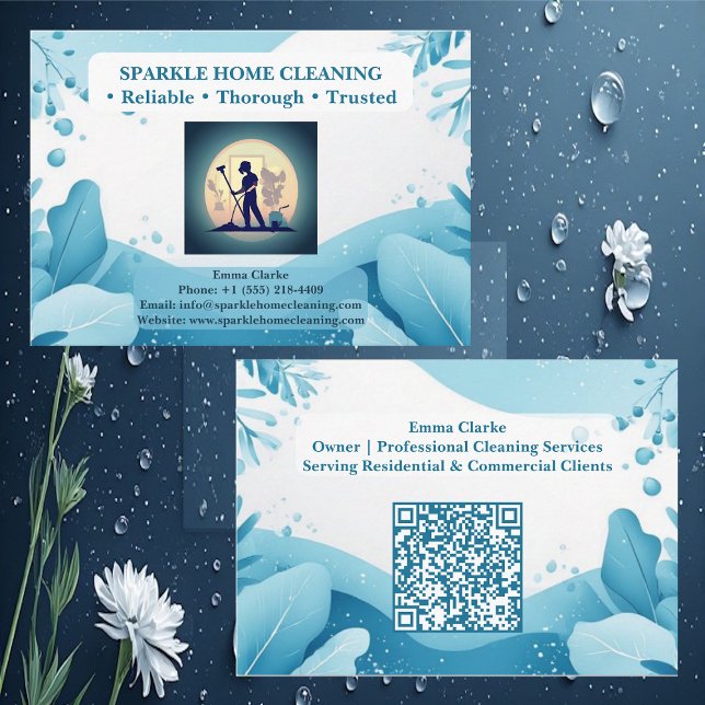 Professional Home Cleaning Services Logo QR Code Business Card (Professional Home Cleaning Services Logo QR Code Business Card)
