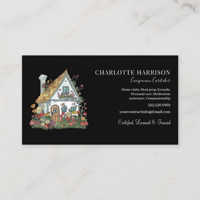 Professional House Caregiver Services QR Code Business Card (Front)