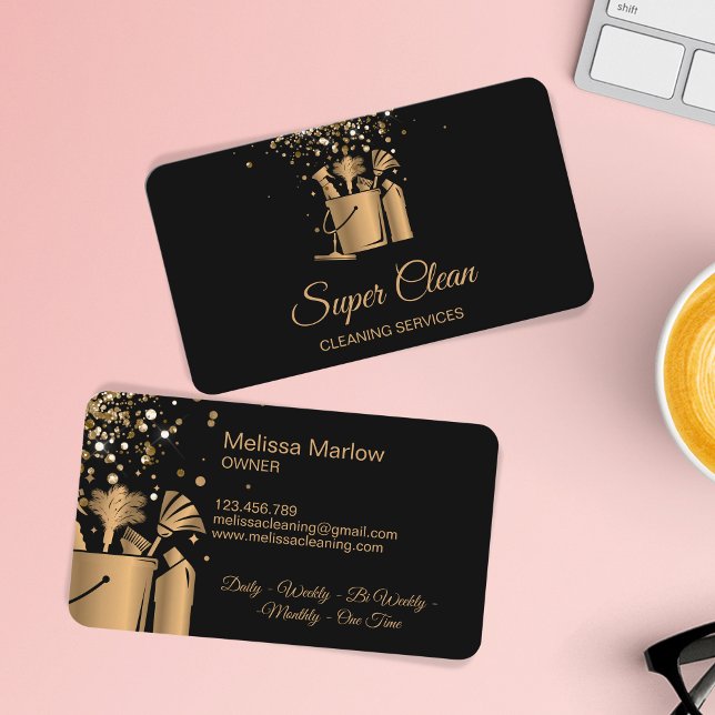 Professional House Cleaning Maid Gold Glitter  Business Card (Creator Uploaded)