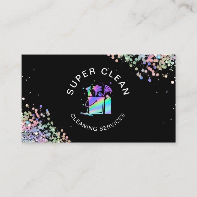 Professional House Cleaning Maid Holograph Busines Business Card (Front)