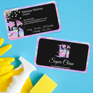 Professional House Cleaning Maid Holograph Glitter Business Card
