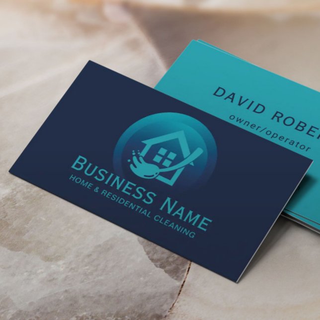Professional House Cleaning Navy Teal Housekeeping Business Card (Creator Uploaded)