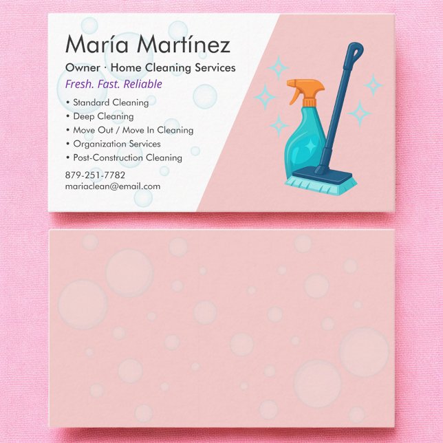 Professional House Cleaning Pink Business Card (Creator Uploaded)