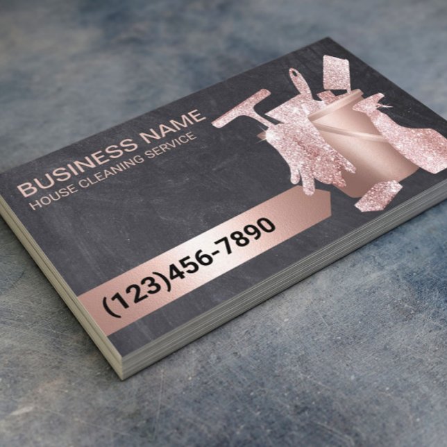 Professional House Cleaning Rose Gold Chalkboard Business Card (Creator Uploaded)