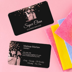 Professional House Cleaning Rose Gold Glitter  Bus Business Card