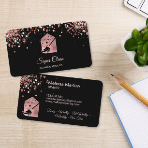 Professional House Cleaning Rose Gold Glitter Busi Business Card