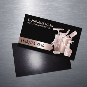 Professional House Cleaning Rose Gold Glitter Magnetic Business Card