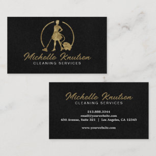 Professional House Cleaning Service black Gold  Business Card