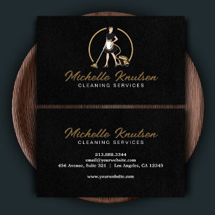 Professional House Cleaning Service black Gold  Business Card
