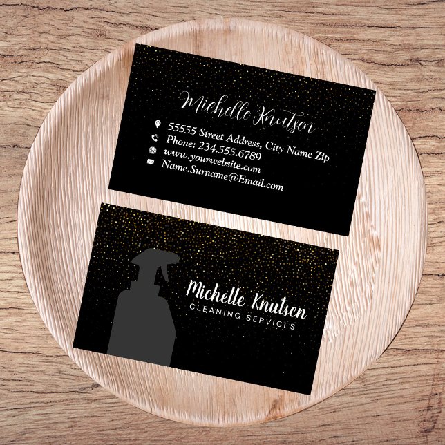 Professional House Cleaning Service black Gold Business Card (Creator Uploaded)
