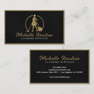 Professional House Cleaning Service black Gold  Business Card