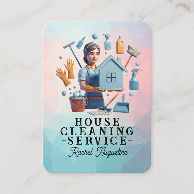 Professional House Cleaning Service Housekeeping Business Card (Front)