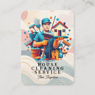 Professional House Cleaning Service Housekeeping Business Card
