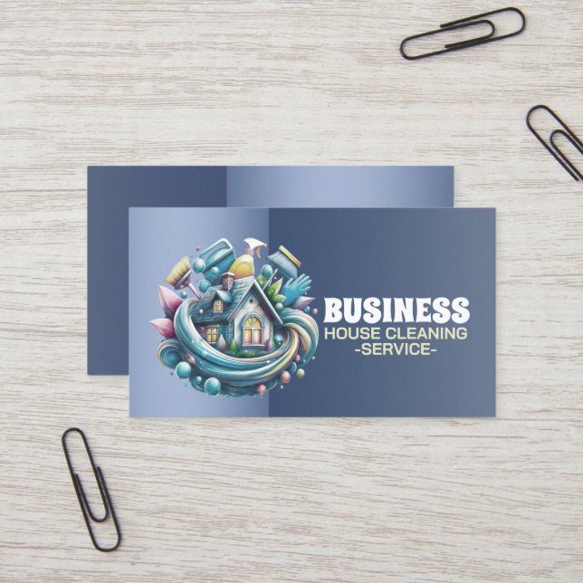Professional House Cleaning Service Housekeeping Business Card (Front/Back In Situ)