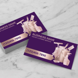 Professional House Cleaning Service Modern Purple Business Card