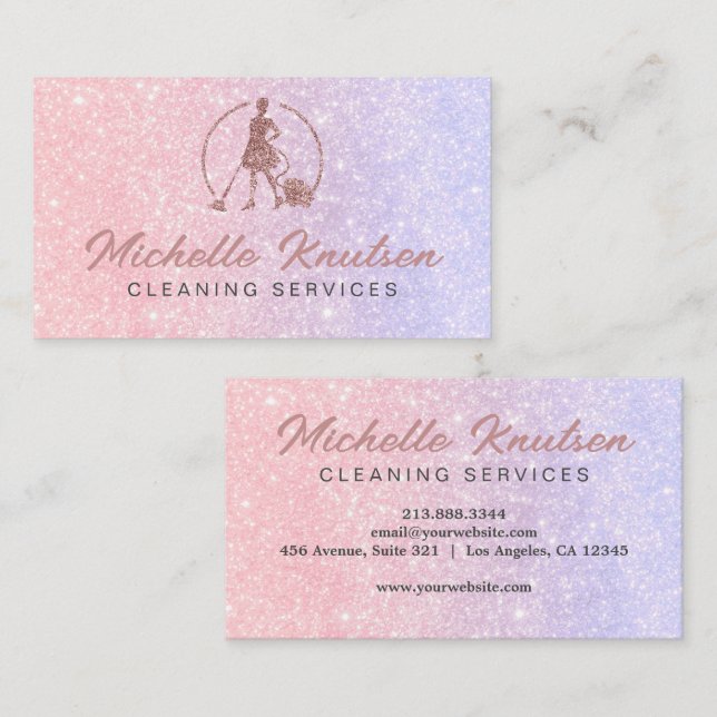 Professional House Cleaning Service pink glitter   Business Card (Front/Back)