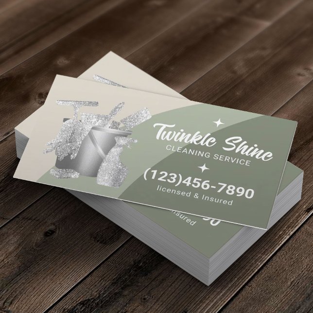Professional House Cleaning Service Sage Green Business Card (Creator Uploaded)