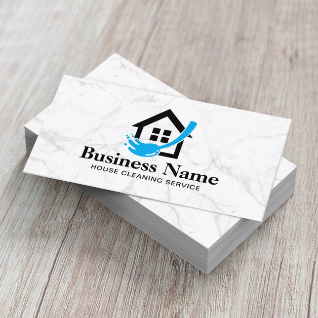 Professional House Cleaning Service White Marble Business Card (Creator Uploaded)