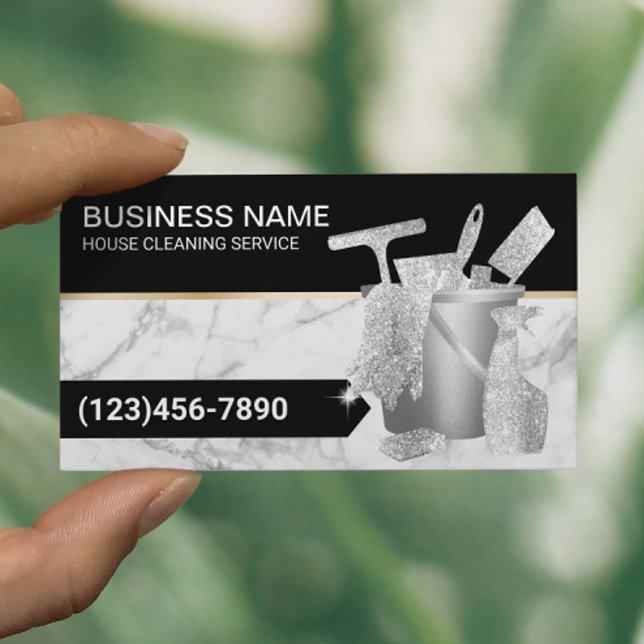 Professional House Cleaning Trendy Marble Business Card (Creator Uploaded)