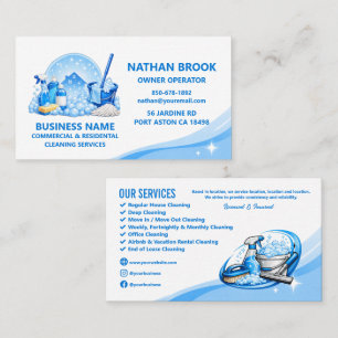 Professional Housekeeping Cleaning Service Blue  Business Card