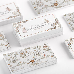Professional Housekeeping Maid Cute Floral Mice Business Card